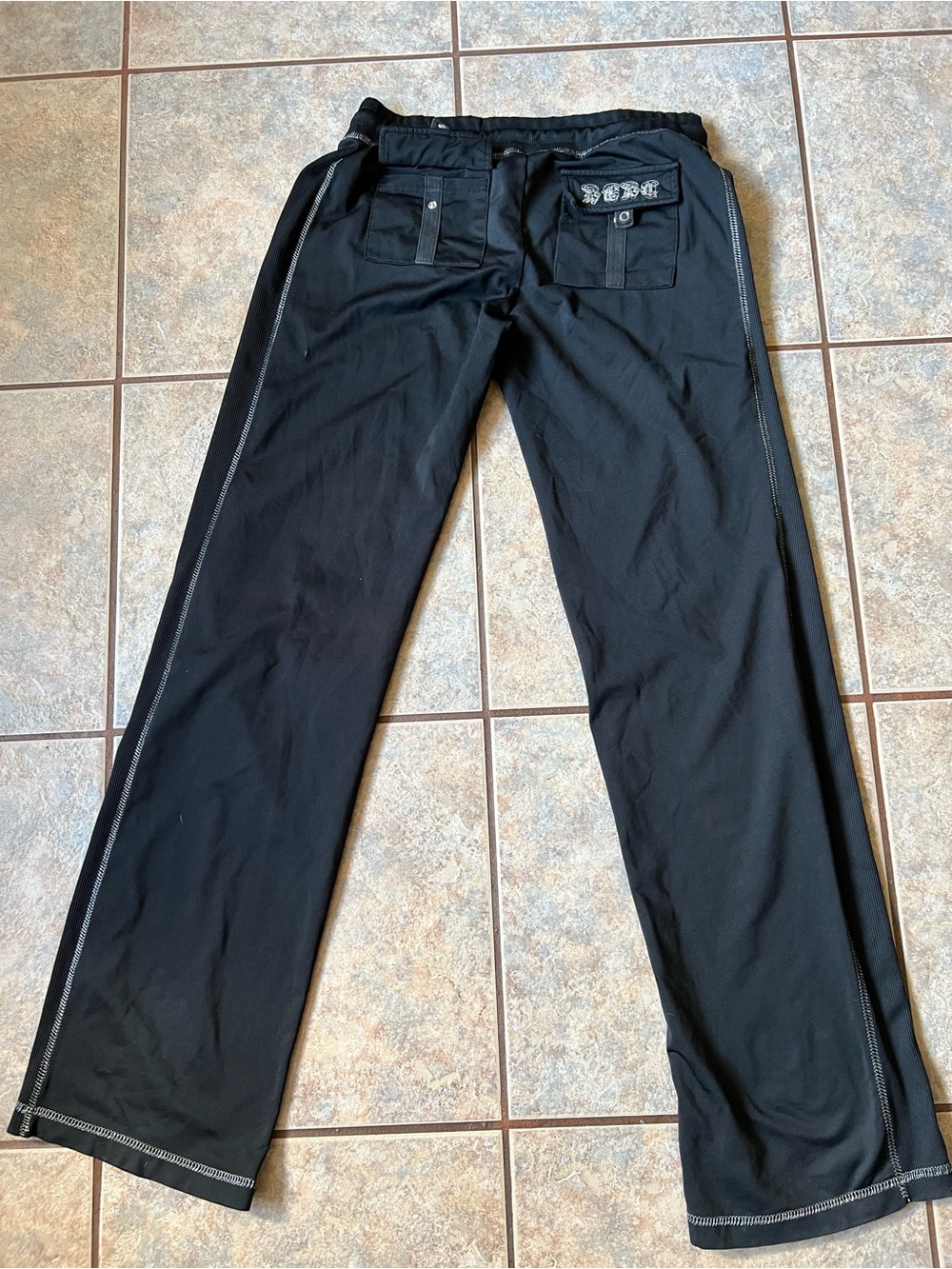 Y2K BCBGMaxAzria Black Wide-Leg Pants with Embroidered Back Flap